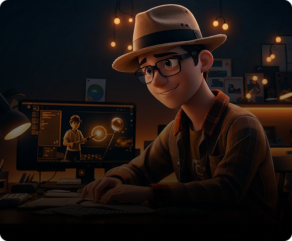 Orange robotic portrait for 3D animation