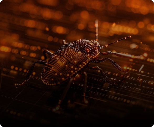 Orange robotic portrait for bug triage