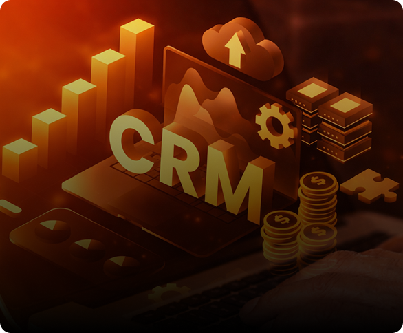 Orange robotic portrait for CRM and ERP developments