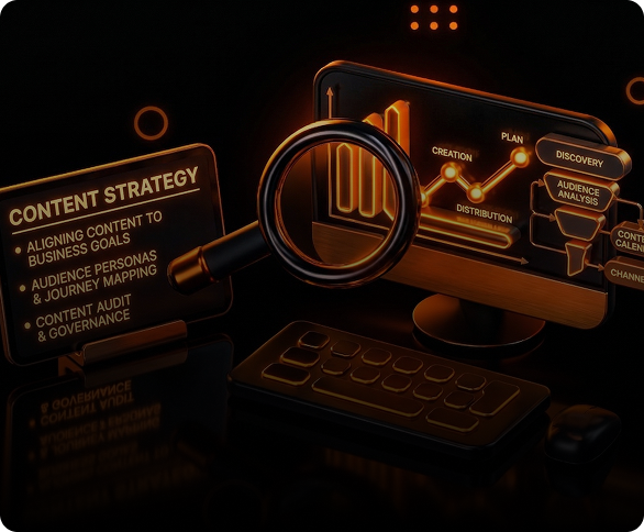 Orange robotic portrait for content strategy