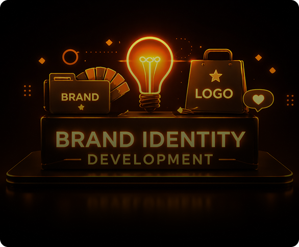 Orange robotic portrait for brand identity development