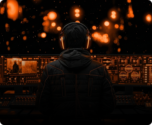 Orange robotic portrait for visual effects production